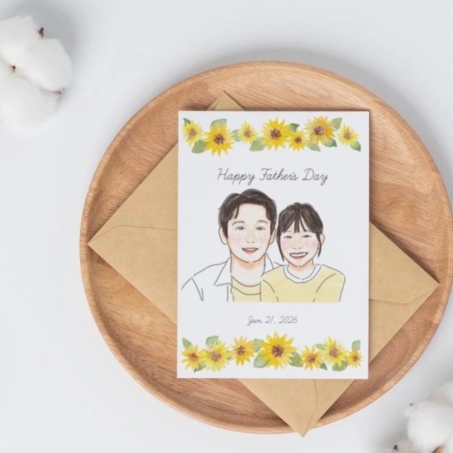 父の日に！やさしい水彩風の似顔絵イラスト描きます おしゃれ水彩似顔絵｜最短即日データ納品・フレーム文字入れ無料 イメージ1