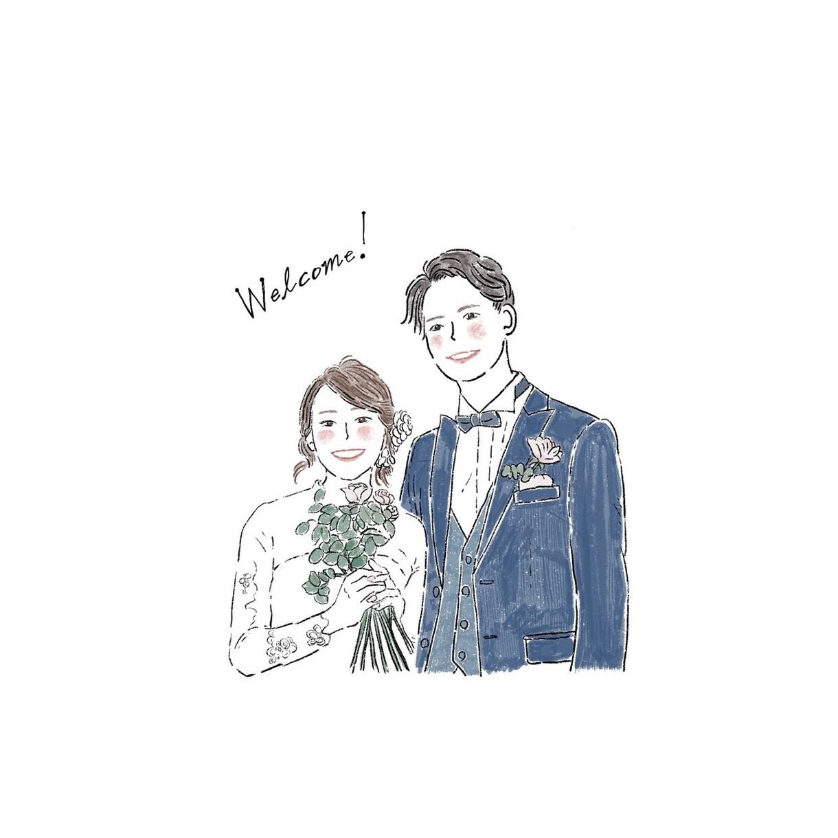 ウェルカムボードや記念日に線画イラスト描きます オシャレな可愛い線画調のイラストです★別料金で人数やペット可 イメージ2