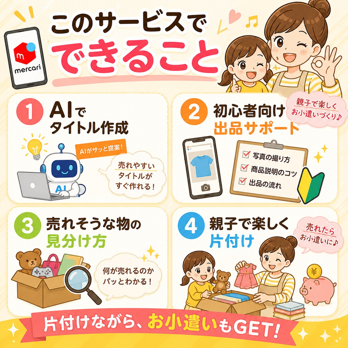 親子で楽しく不用品をお金に変える方法教えます AI活用で超簡単!片付け・メルカリ出品を初心者向けにサポート イメージ3