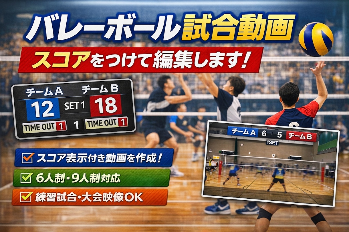 バレーボール試合動画にスコアを入れて編集します 6人制・9人制・ママさんバレー対応 イメージ1