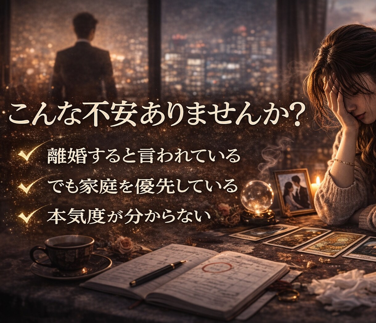 不倫 彼は離婚する気ある? 本気度 を視ます 待つか動くか、今後のすべき行動が分かります イメージ2