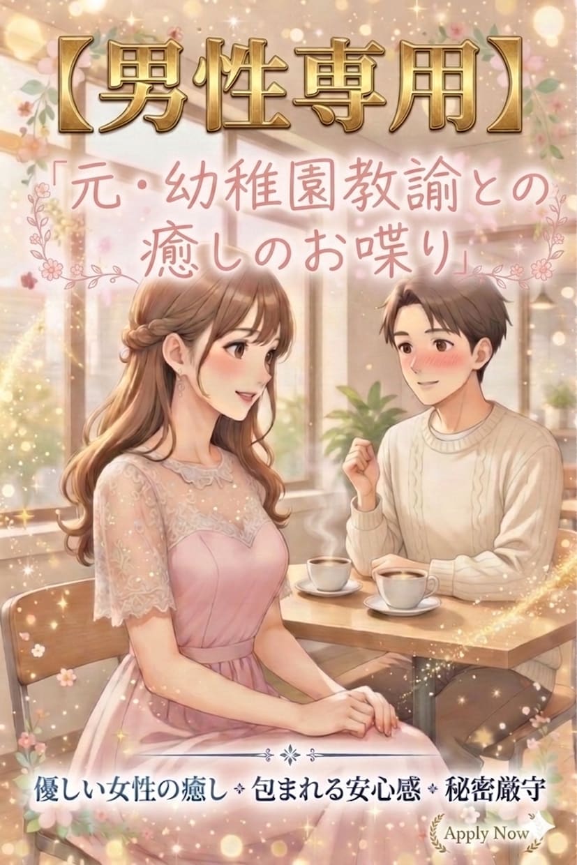 誰にも言えない男性のお悩み、年上女性が寄り添います あなたのお悩み、元・先生が寄り添い優しくお聴きいたします。 イメージ1