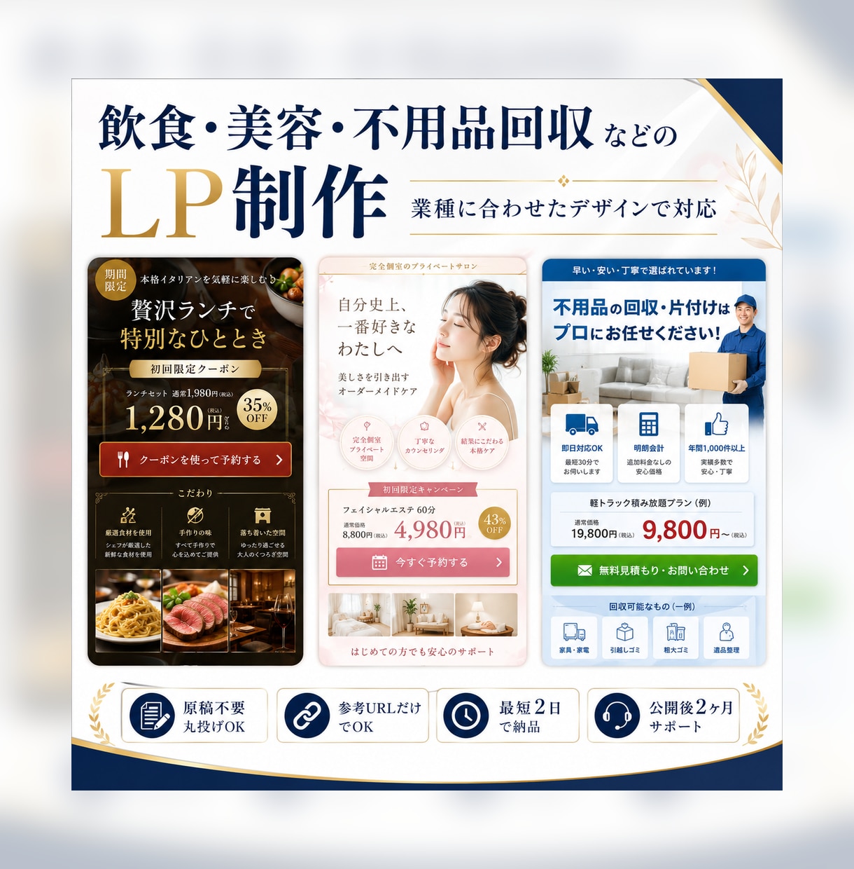 原稿なしでLPを制作します 参考URLを送るだけ。構成・文章・デザインまで丸投げOK イメージ1