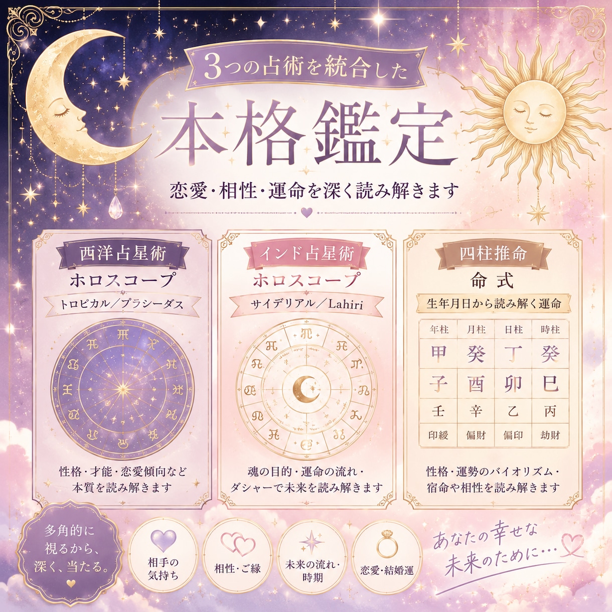 恋の悩み紐解きます 西洋占星術×インド占星術×四柱推命で本格鑑定 イメージ1