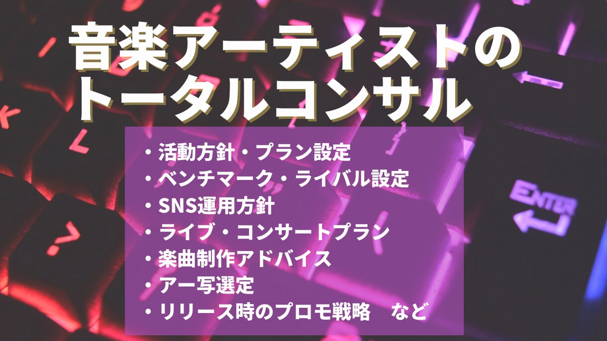 音楽アーティストのトータルコンサルティングします SNS戦略から見せ方や楽曲制作まで活動全体をコンサルします イメージ1