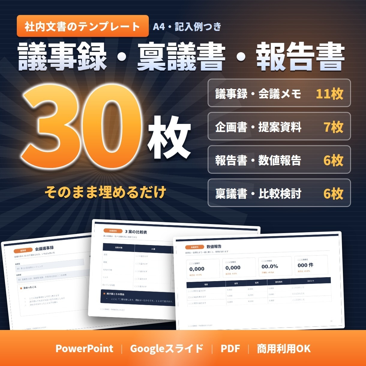 議事録・稟議書・報告書のひな形30枚をお渡しします 企画書・会議資料のテンプレート／書式フォーマット30枚 イメージ1