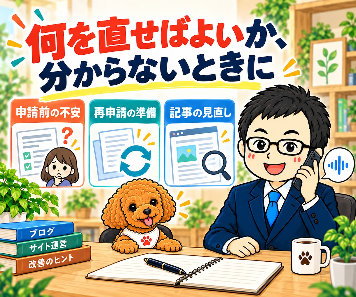 Googleアドセンス審査を電話で相談できます 申請前・再申請のブログを確認し、改善する順番を整理 イメージ2
