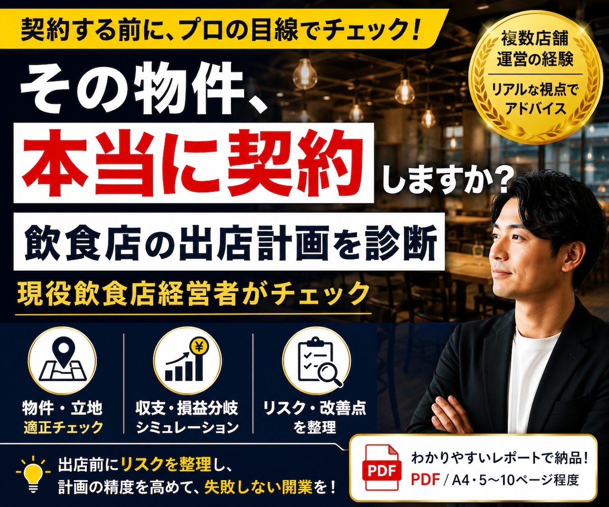 飲食店の出店計画を現役経営者が診断します 契約前にその出店計画を現役飲食店経営者の目線でチェックします イメージ1