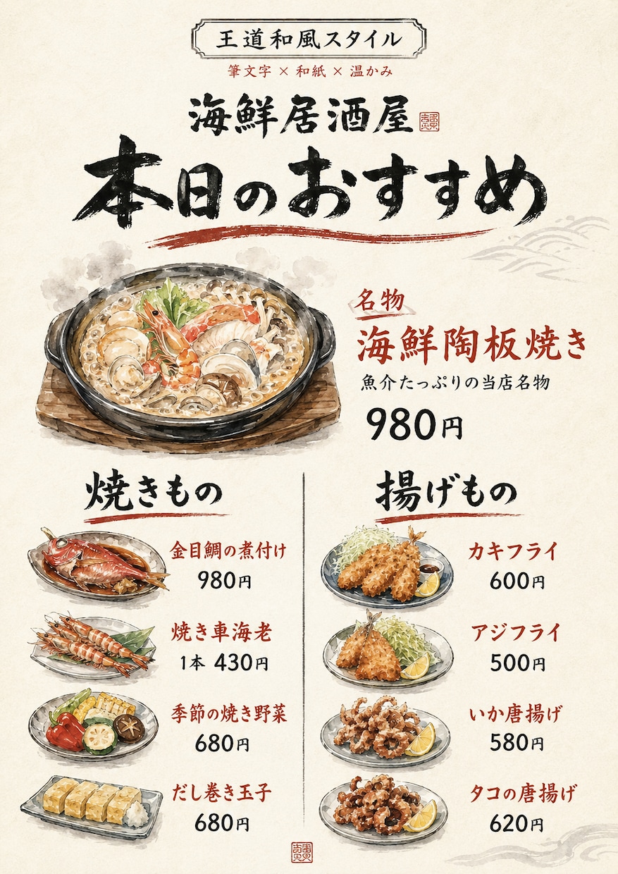 温かみあるメニュー表を作成します お店の雰囲気に合わせて選べる4スタイル イメージ2