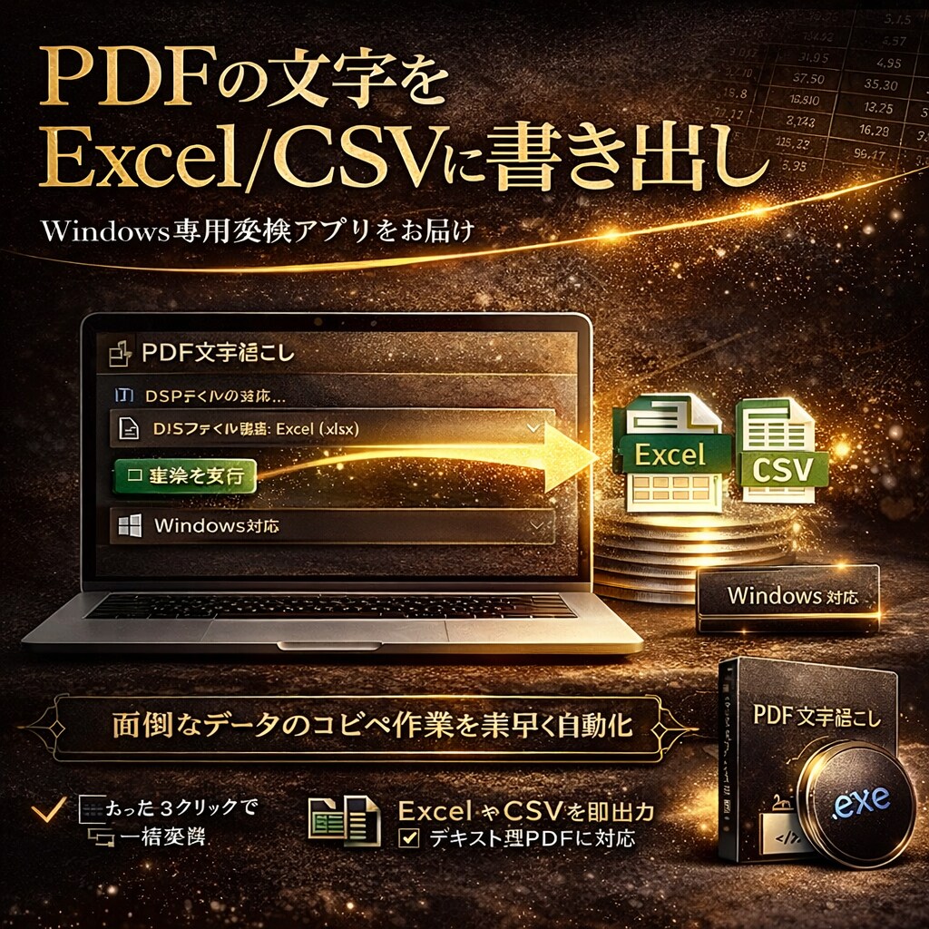 PDFの文字をExcel/CSVに書き出します ダブルクリックで起動。Excel/CSV形式で出力 イメージ1