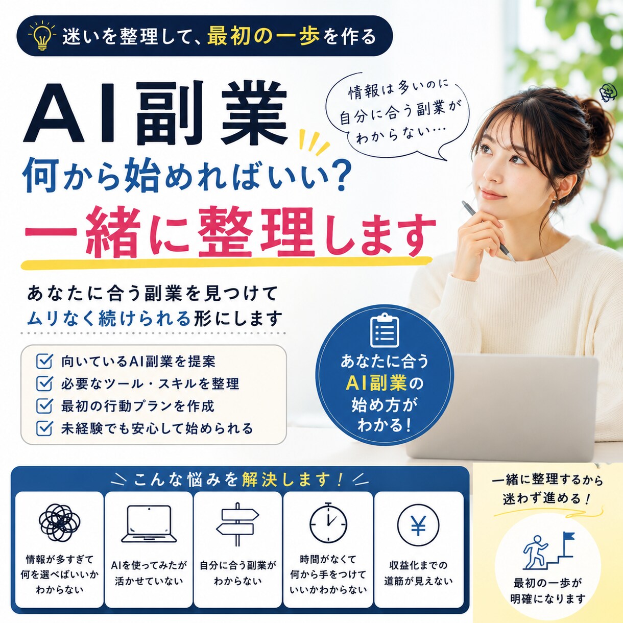 あなたに合うAI副業の始め方を整理します AI副業の迷いを整理して最初の一歩を作ります イメージ1