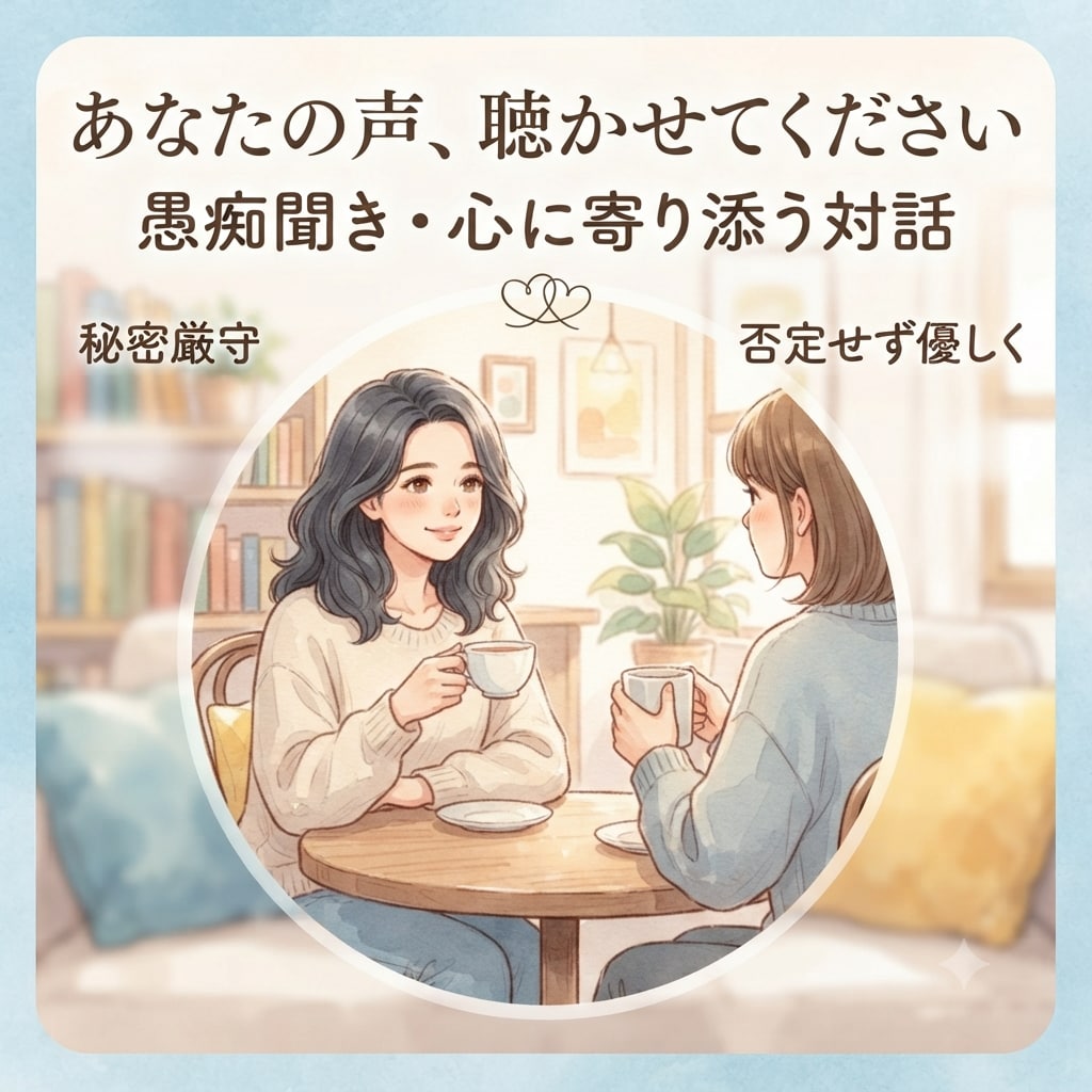 誰にも言えない愚痴、何でも聞きます 恋愛・仕事・人間関係・誰にも言えない話もOK イメージ2