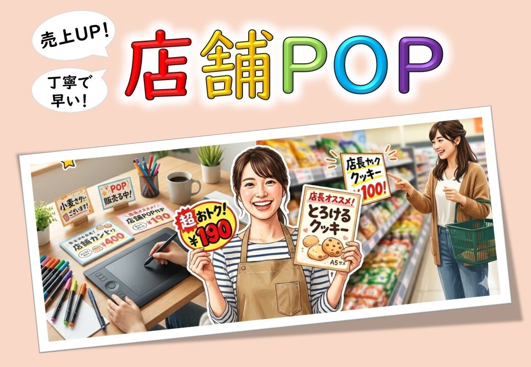 店舗POPを作成します 親しみやすい店舗POPやSNS用画像！ イメージ1