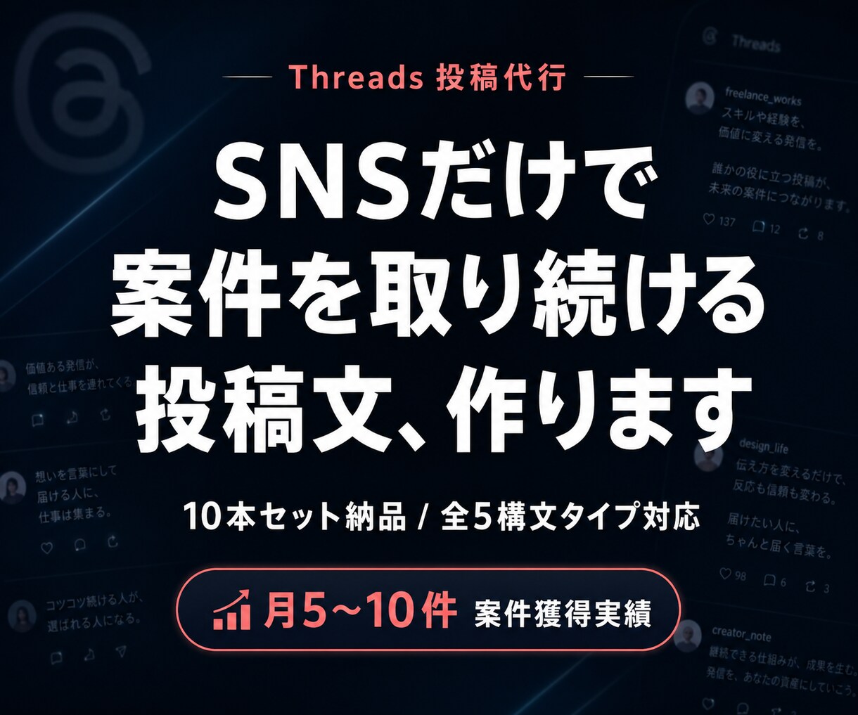 Threads投稿文10本作成します 案件・集客に直結する投稿文10本を納品します イメージ1