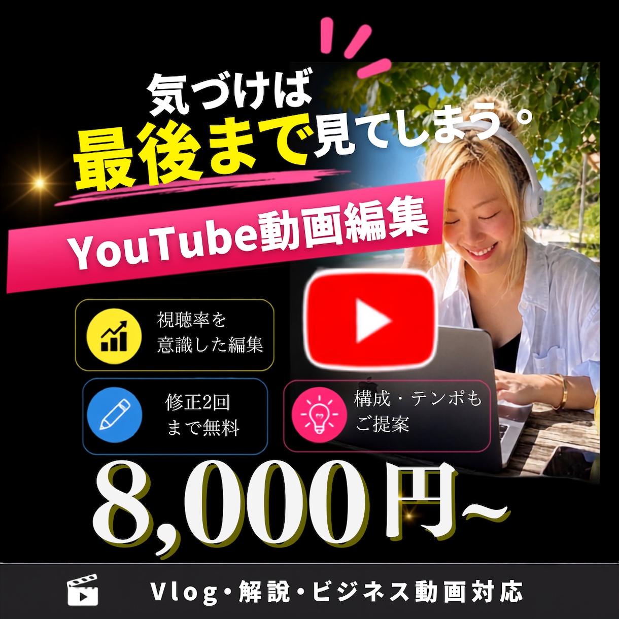 最後まで見たくなる動画を編集します 視聴維持率を意識し、構成・テンポまでご提案 イメージ1
