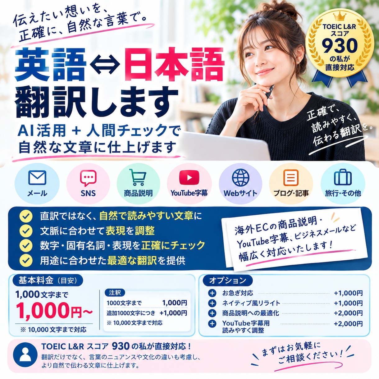 英語⇄日本語翻訳します AI活用＋人間チェックで自然な文章に仕上げます イメージ1