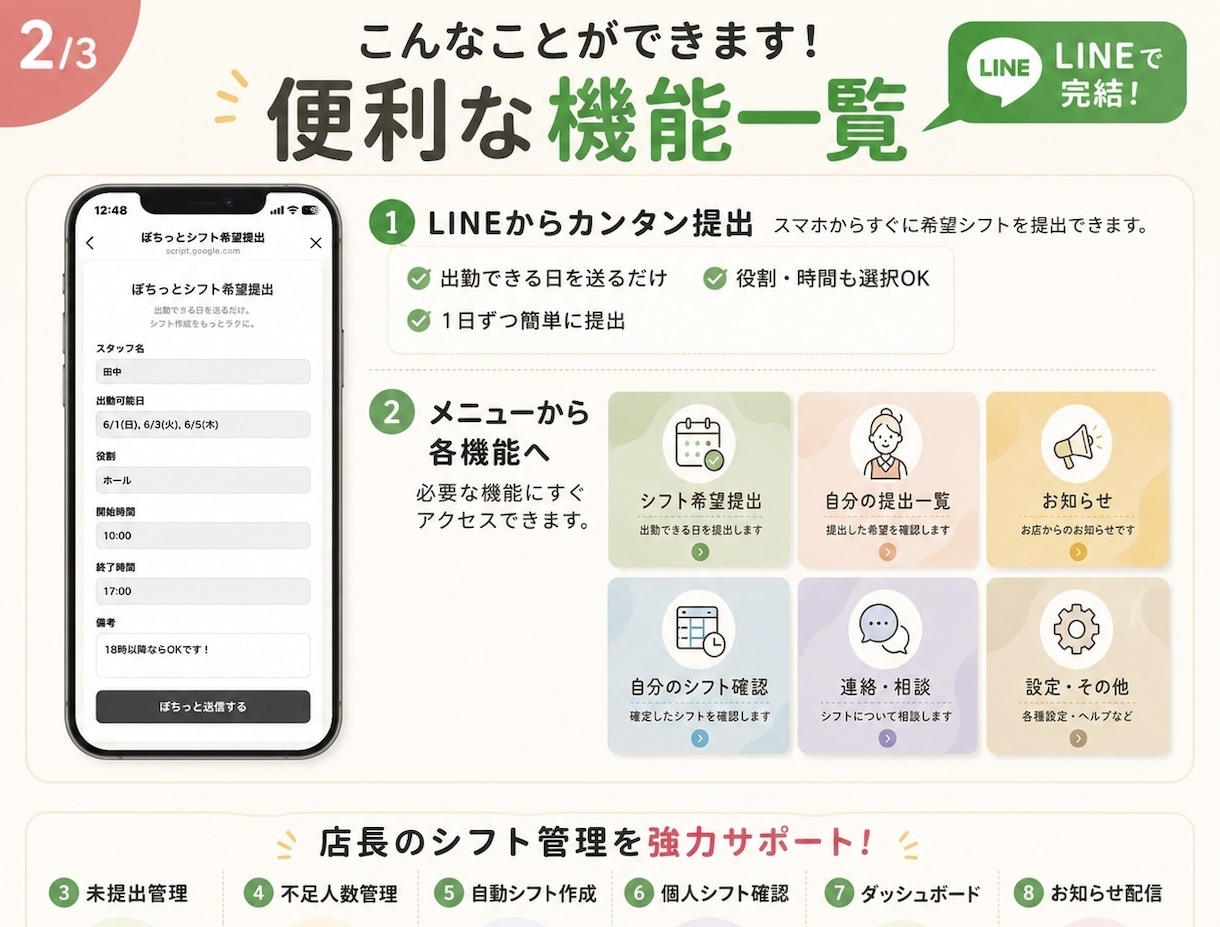 LINEで提出できるシフト管理システムを構築します ～店長のシフト回収・作成業務をもっとラクに～ イメージ5