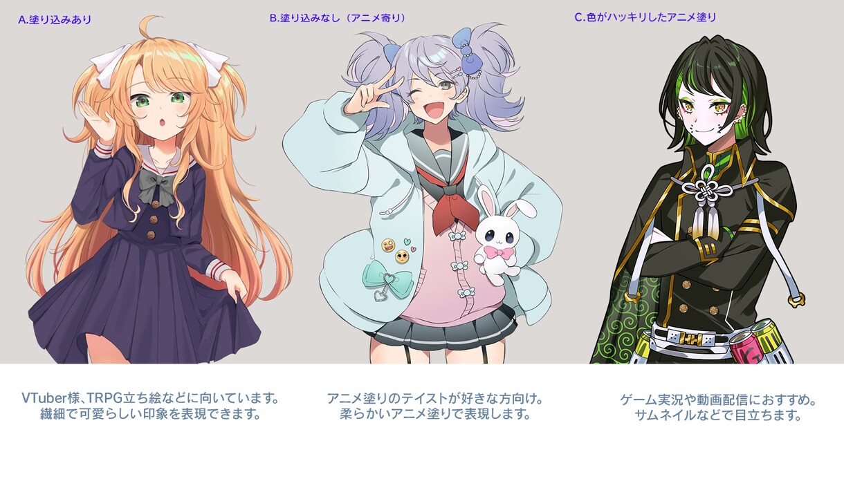 TRPG、配信で使える立ち絵をご制作します 商用OK！VTuber、TRPG、ゲーム等でご利用可能です！ イメージ3