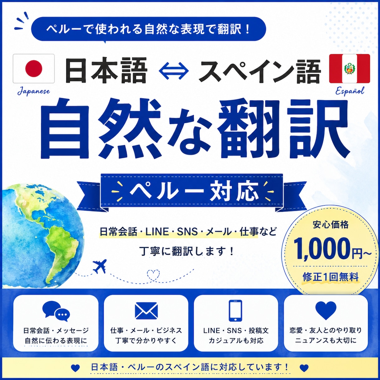 日本語⇔ペルーのスペイン語翻訳します ペルーで使われる自然な表現で翻訳 イメージ1
