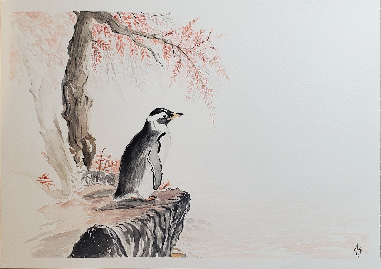 主にペンギンを描いてます 透明水彩を使用してペンギンの絵を描きます。 イメージ2