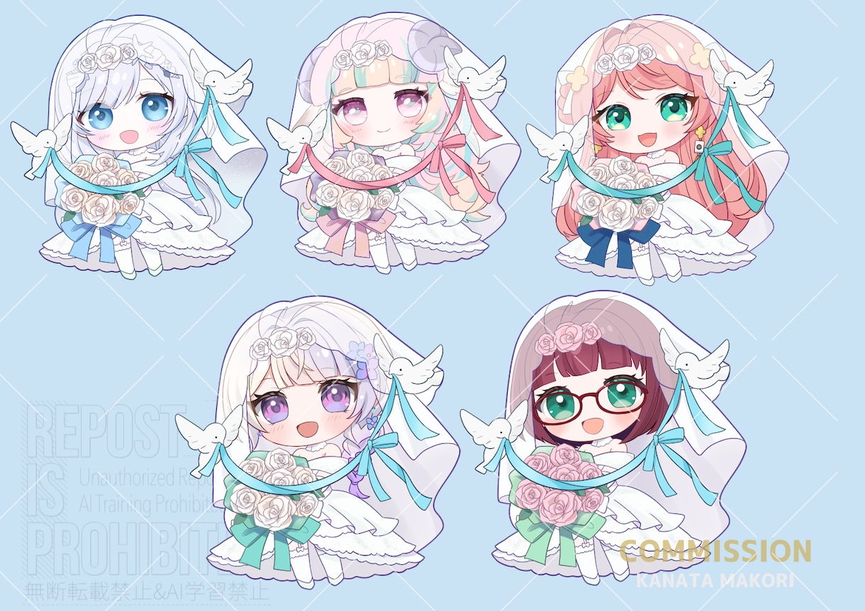 ウェディング花嫁＆花婿のSDイラスト制作します ドレス/タキシードが選べる！ジューンブライドイラスト イメージ1