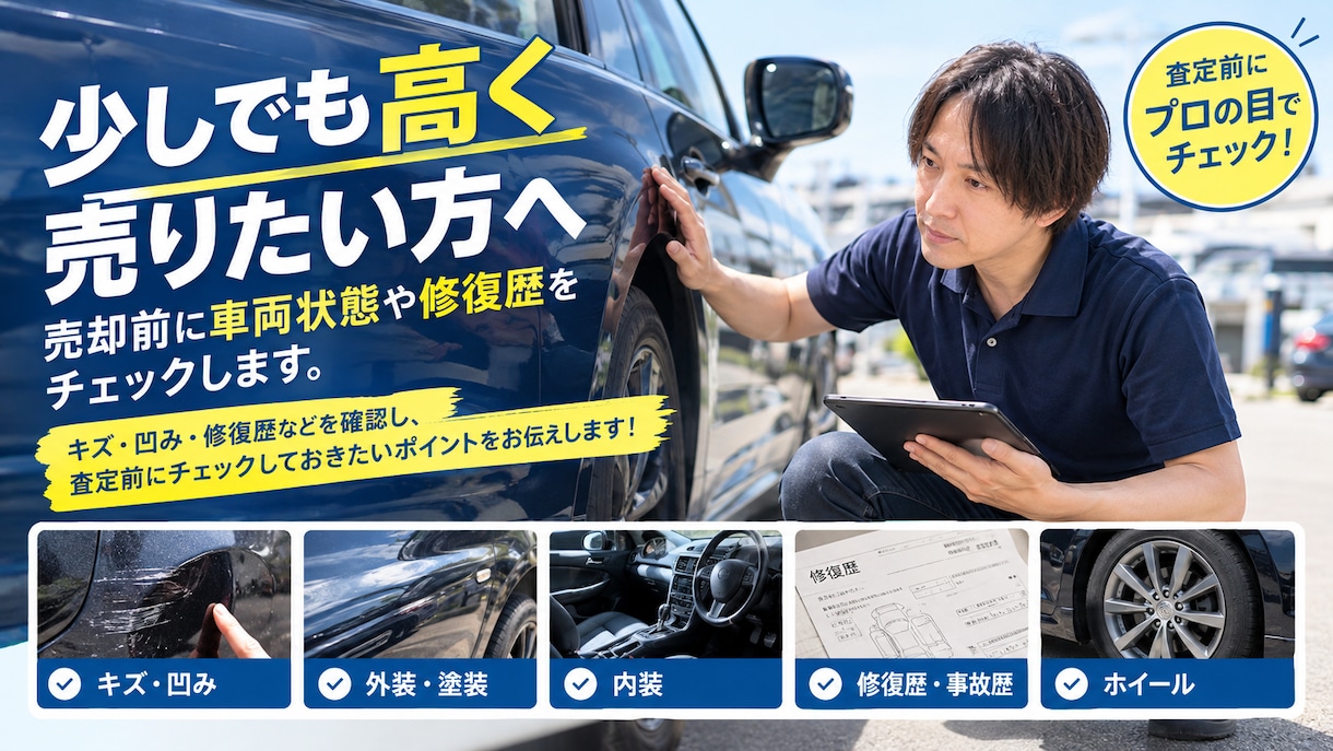 愛車売却前に車両状態や修復歴をチェックします キズ凹み・修復歴など査定前に確認したいポイントをお伝えします イメージ1