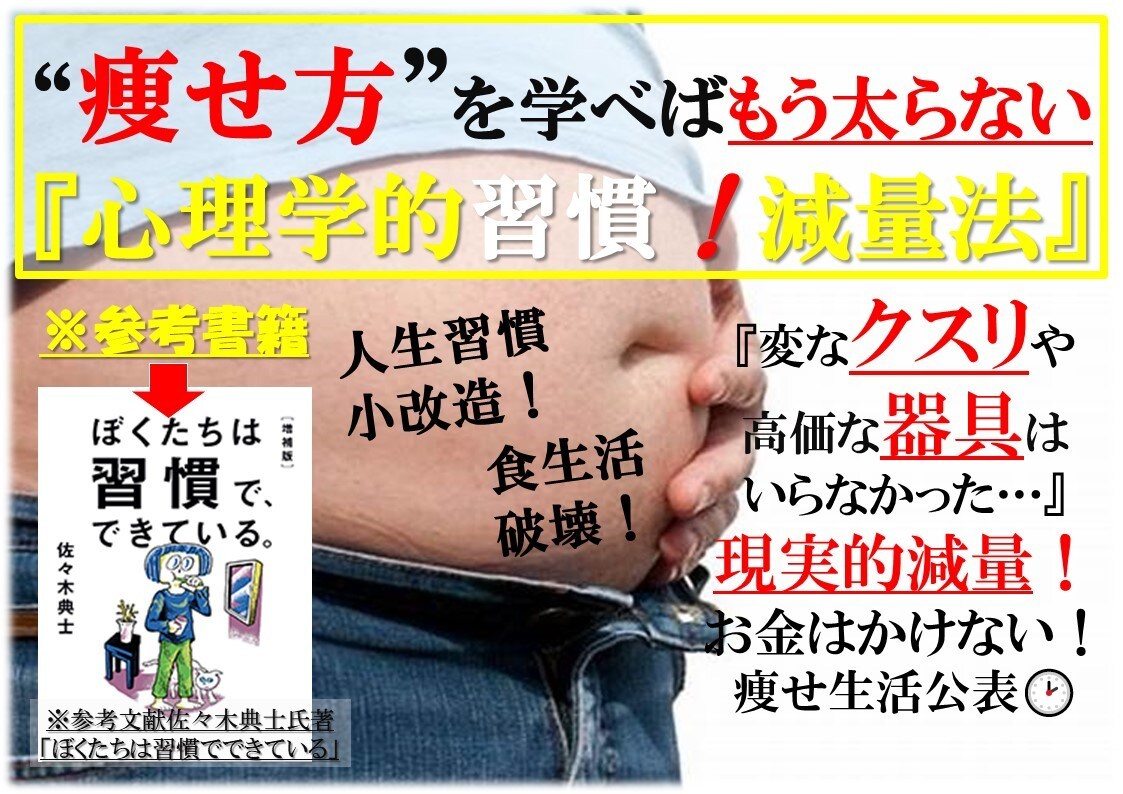 心理的に習慣をつけ大幅減量した自身体験教えます 実際に痩せ方を取得すると太っていたときの理由づけでき維持する イメージ1