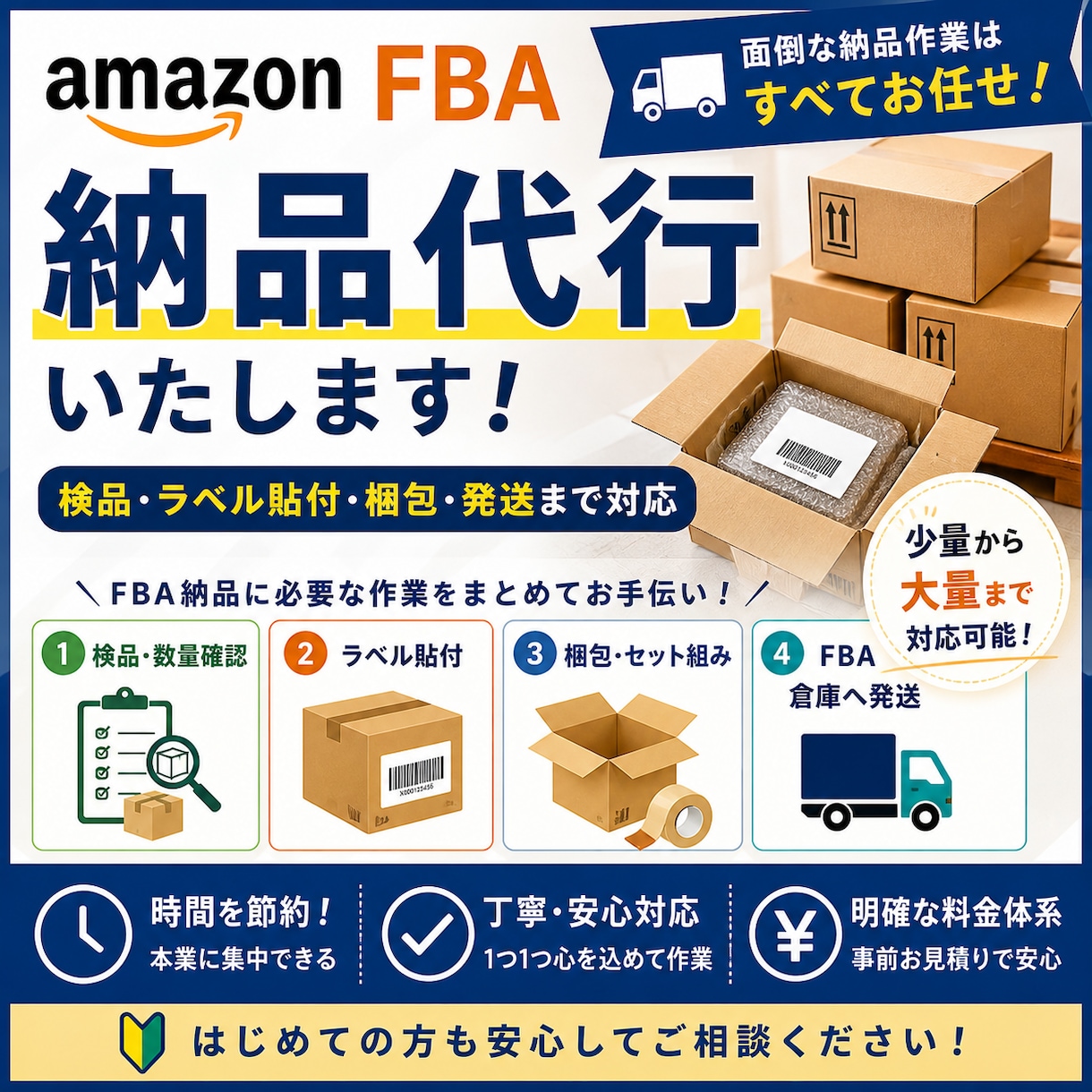 AmazonFBAの納品代行します |検品・ラベル貼付・梱包までまとめて対応 イメージ1