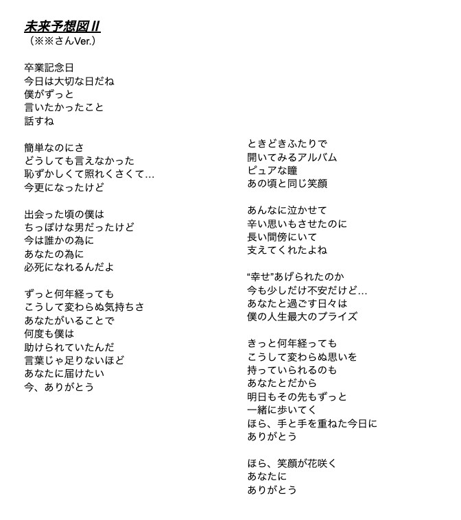 大切な想いを歌詞に！替え歌の歌詞作りお手伝いします 文才が無いと嘆く前に…お任せを！贈答や趣味などに。※営利以外 イメージ6