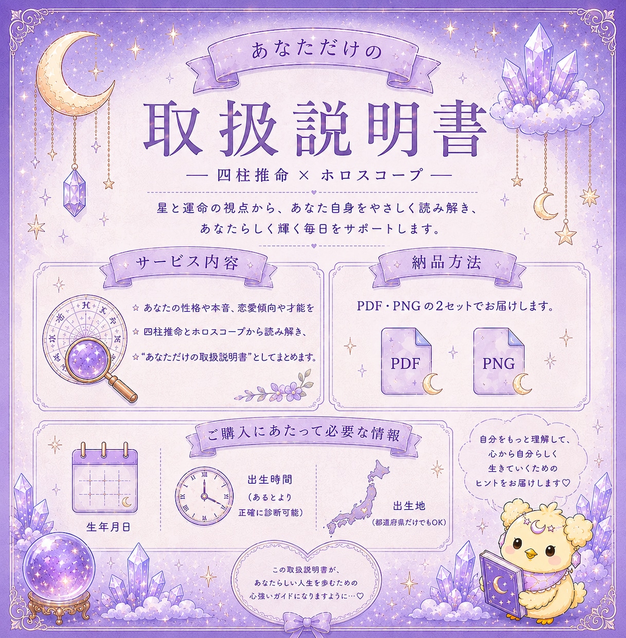 あなただけの可愛い♡取扱説明書を作ります 性格も運気も全部♡あなた専用取扱説明書 【とりせつちゃん】 イメージ1