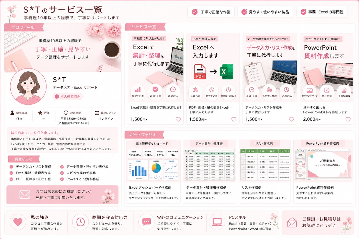 PDF・画像・紙の表をExcelへ入力します 事務歴10年以上が丁寧・正確に対応します イメージ1
