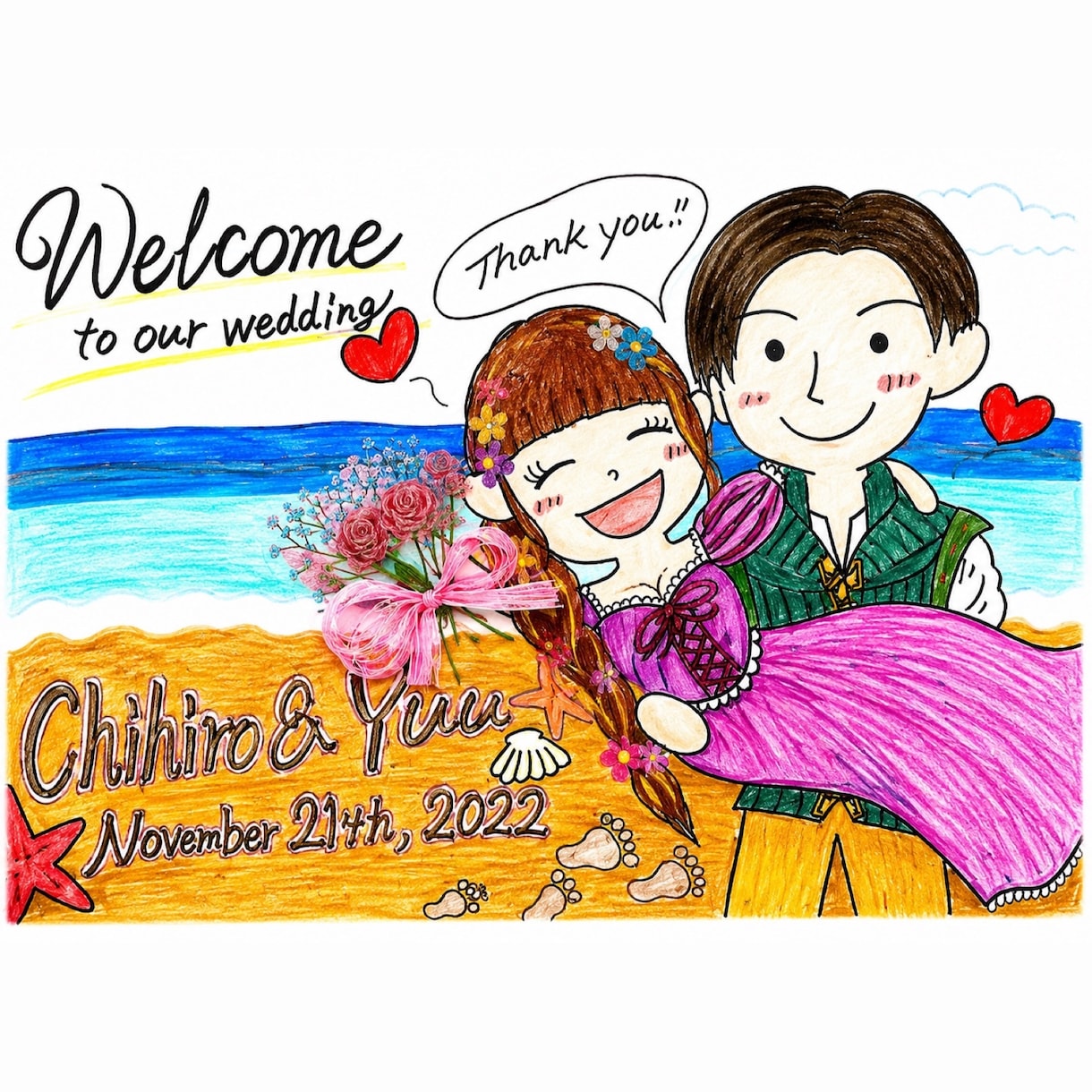 結婚式・記念日の似顔絵お描きします 手描きで温かいウェルカムボード作ります イメージ3