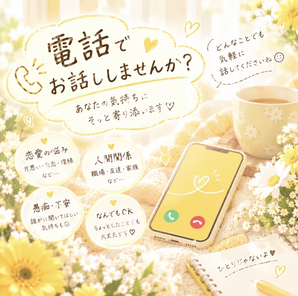 誰かと話したいあなたへ！優しく楽しくお話聞きます とにかく聞いてほしい、そんなあなたの気持ちに寄り添います！ イメージ1