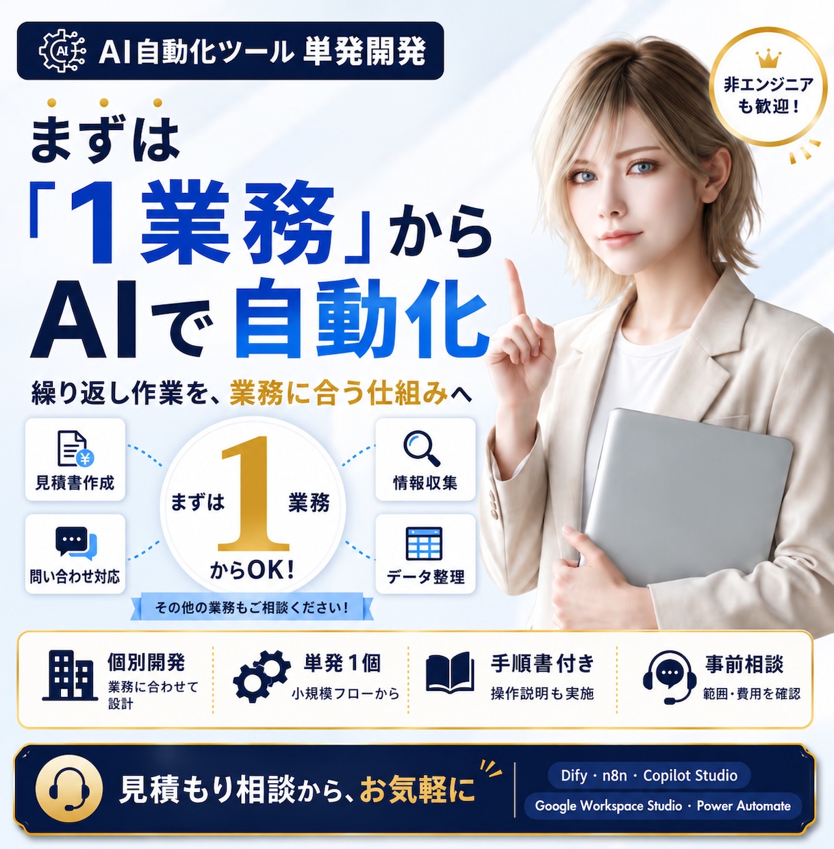 AI業務自動化の仕組みを単発で開発・納品します Dify・n8nほか対応｜業務整理から設計・操作説明まで イメージ1