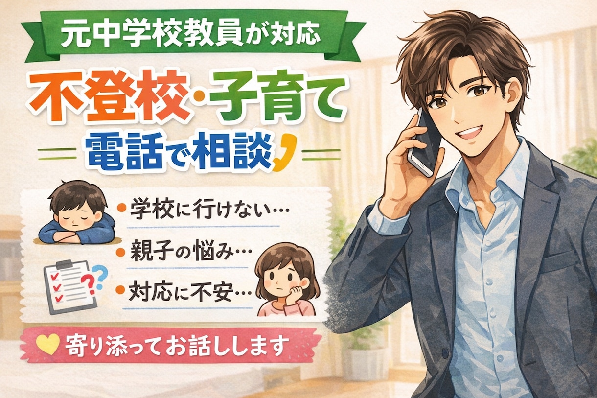 教育、子育て、不登校の悩み聞きます 元中学校教員が、不登校、教育の相談にのります。 イメージ2
