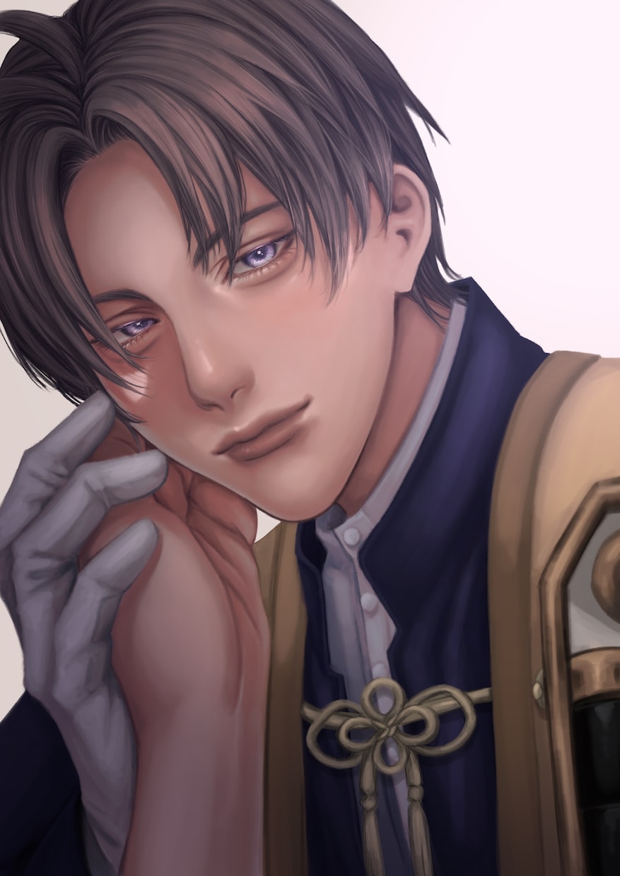 印象的な表情と光で魅せるキャライラストを描きます 美しい質感にこだわったキャラクターの雰囲気を大切にした一枚絵 イメージ1