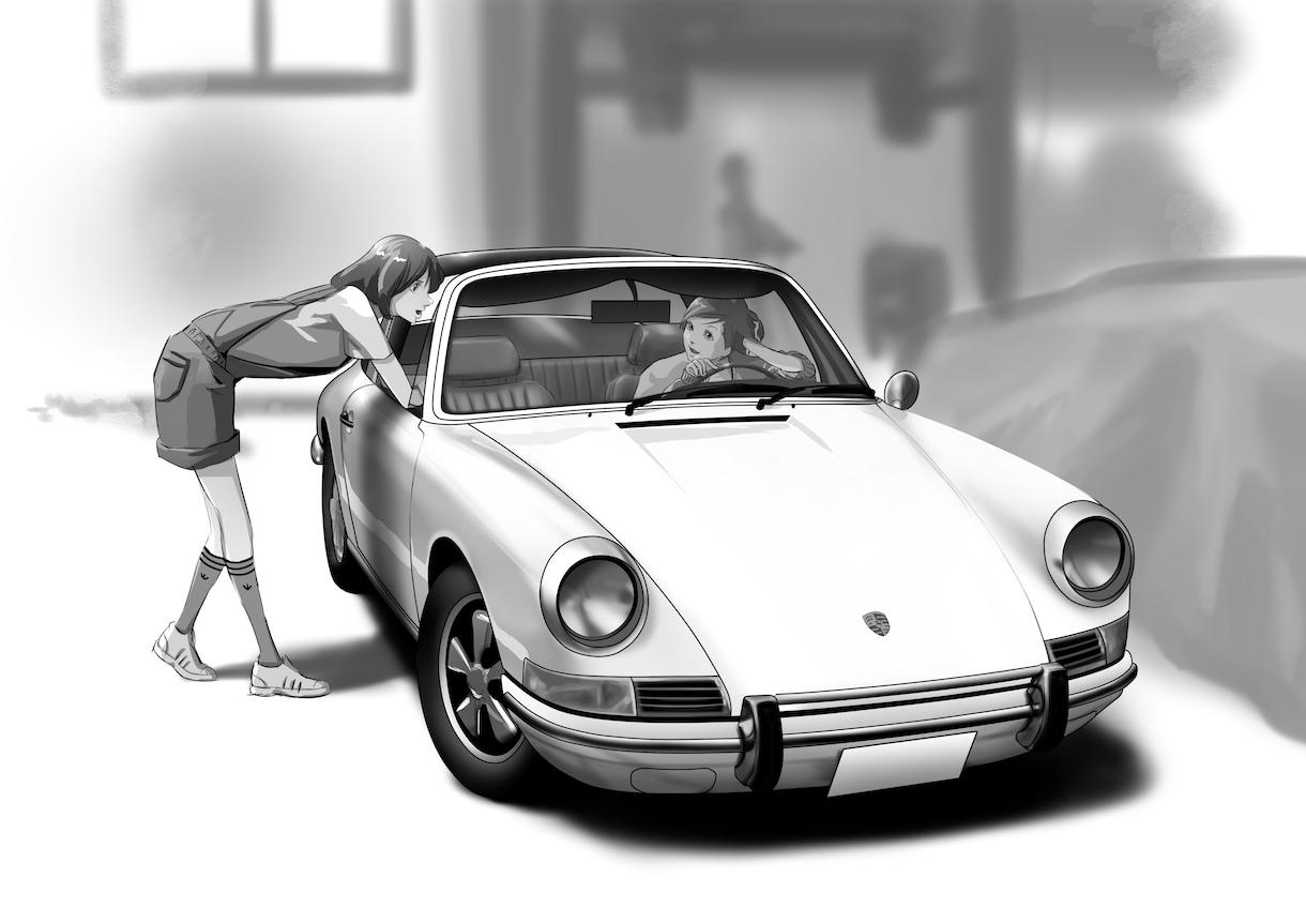 車と人物の挿絵描きます グレースケールでリーズナブルに！ イメージ1