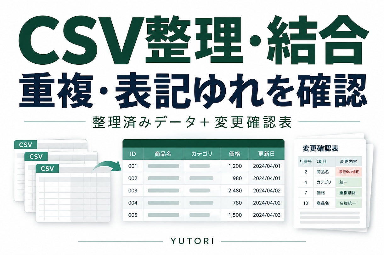 CSVの結合と重複・表記整理を代行します 元データを残し、変更確認表とともに納品 イメージ1