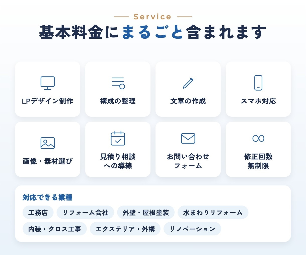 工務店・リフォーム・塗装専門の集客LPを作ります 原稿おまかせOK・修正無制限｜相談につながる構成をご提案 イメージ8