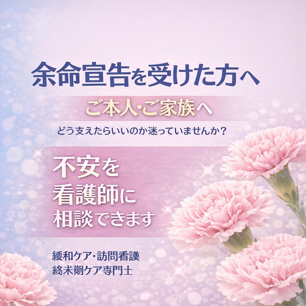 余命宣告後の不安や迷いをメッセージでお聞きします ひとりで抱えなくて大丈夫です。看護師がお話をお聞きします イメージ1