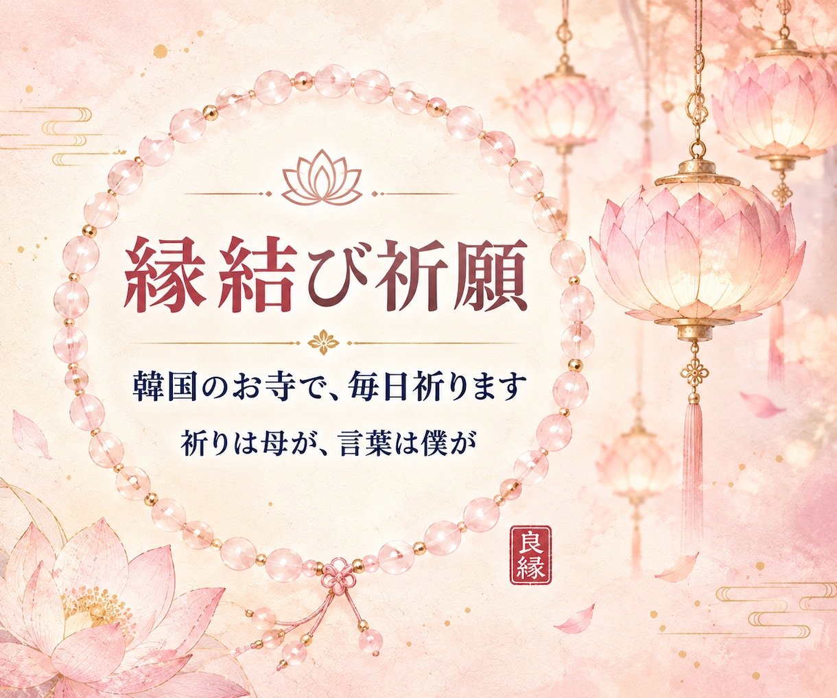 縁結び｜鑑定のあと、韓国の名刹で毎日良縁を祈ります 恋愛・結婚・復縁｜私が鑑定し、母がご縁結びをお手伝いします イメージ1