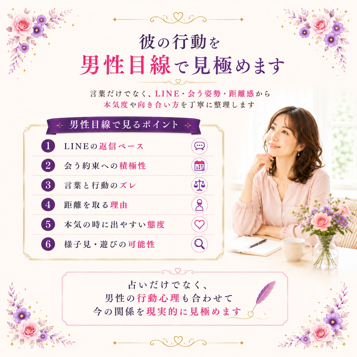 マッチングアプリの彼の本気度を鑑定しますます LINEが続かない相手との本音を相性と四柱推命で診断 イメージ5