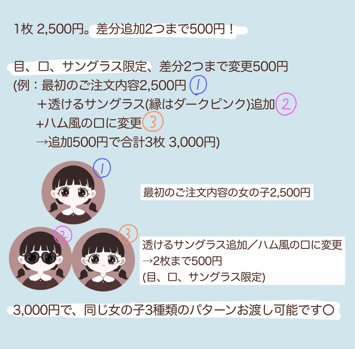 SNSアイコン用 韓国風女の子のアイコン描きます 韓国風の女の子アイコン作成。一部パーツ選択で早めの納期対応 イメージ9