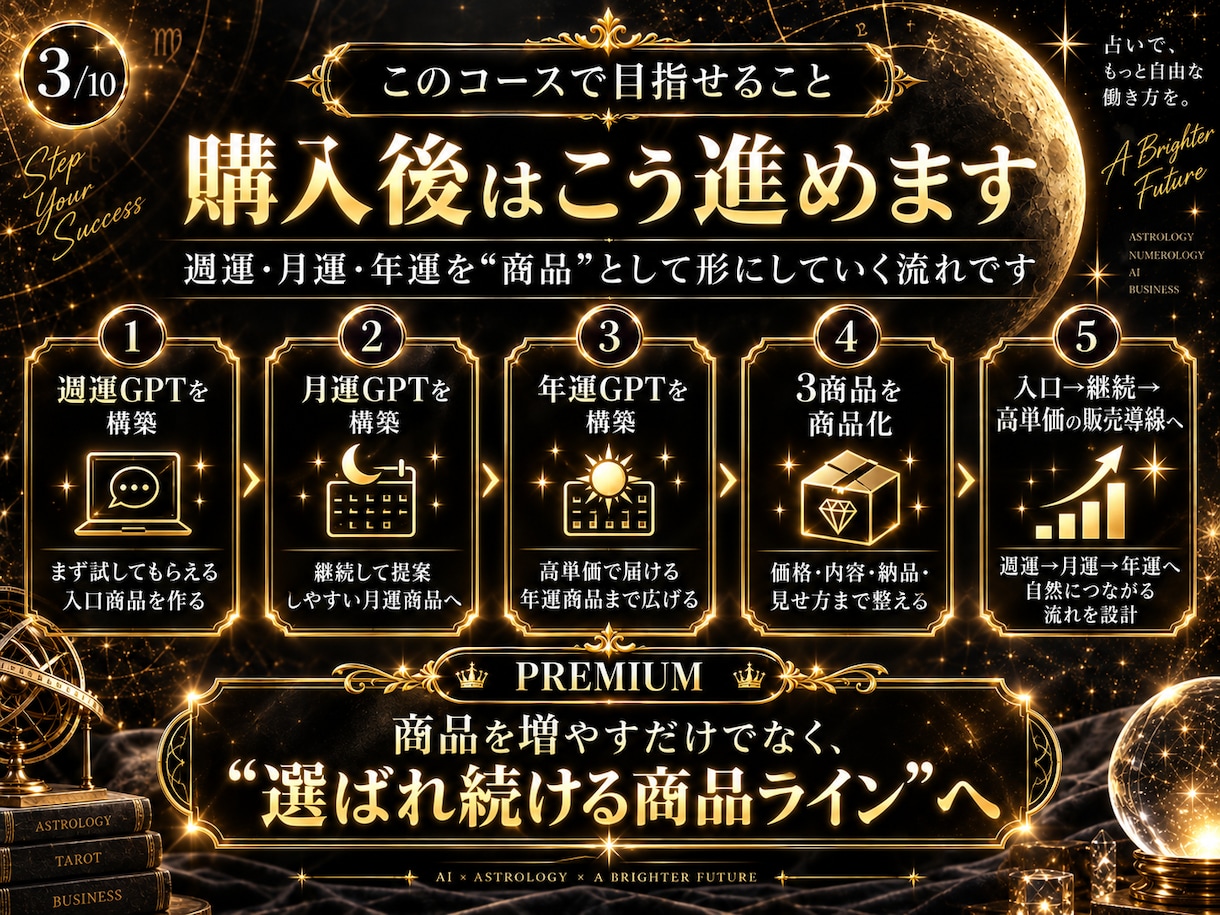AI占い週運＋月運＋年運3商品キットを提供します 入口＋継続＋高単価の3段階商品ラインへ イメージ3