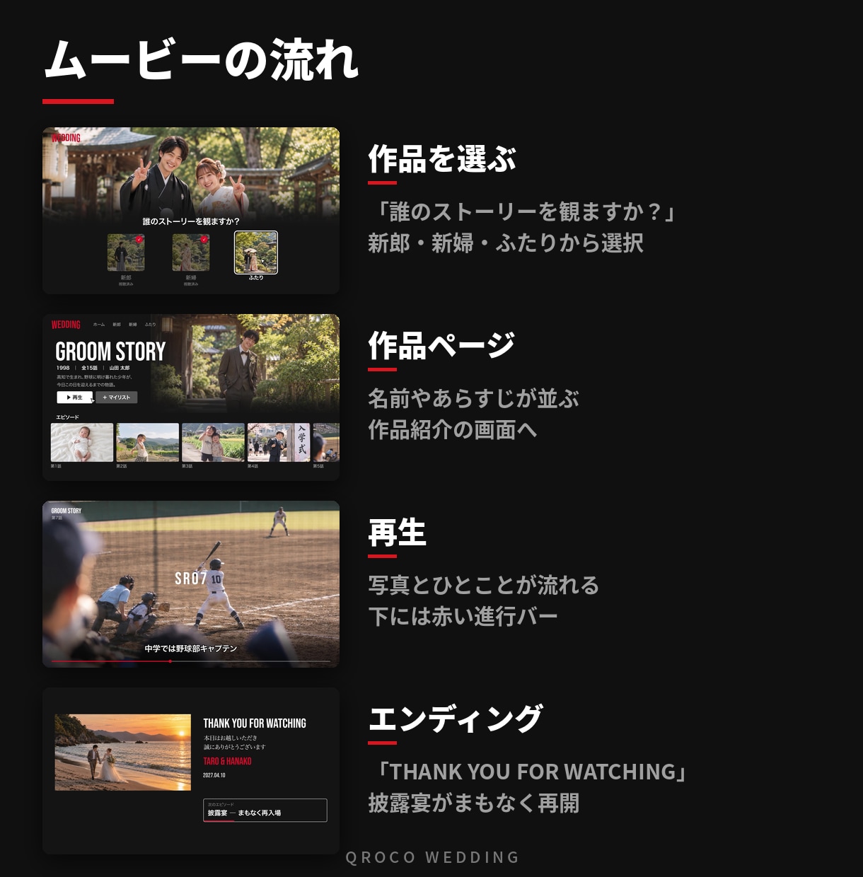 ネットフリックス風のプロフィールムービー作ります 選んで再生。ふたりの物語を作品のように見せる イメージ2