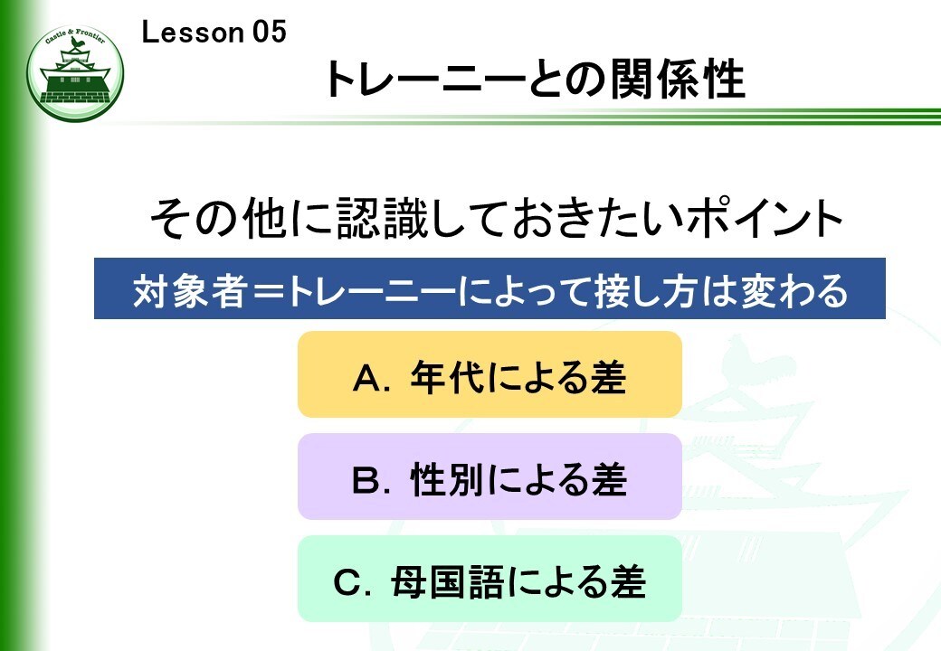 社内研修「トレーナー初級研修②」を提供します そのままでも使える台本付きパワーポイントデータです。 イメージ9