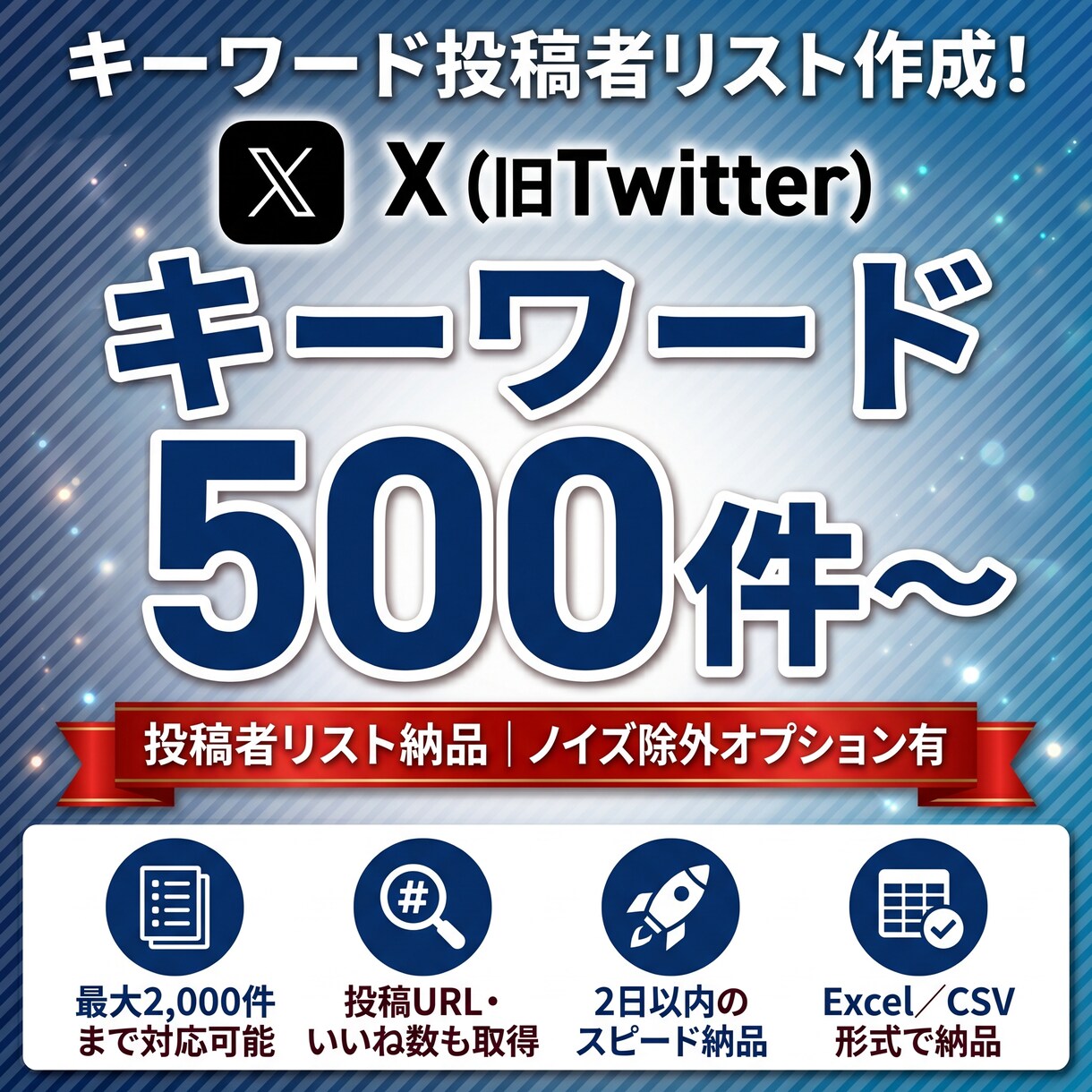 Xの指定キーワード投稿者リストを作成します キーワード投稿者を重複排除・9項目で一覧化｜500件〜 イメージ1