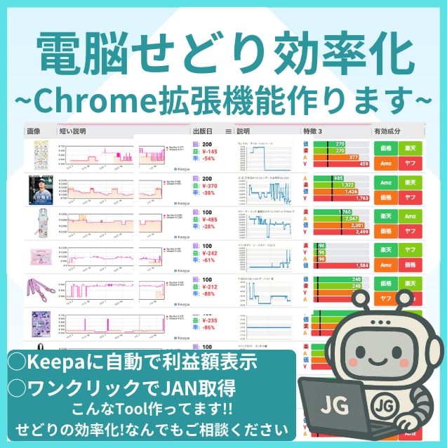 電脳せどりChrome拡張でリサーチを自動化します 電脳せどりの繰り返し作業をChrome拡張機能で自動化 イメージ1
