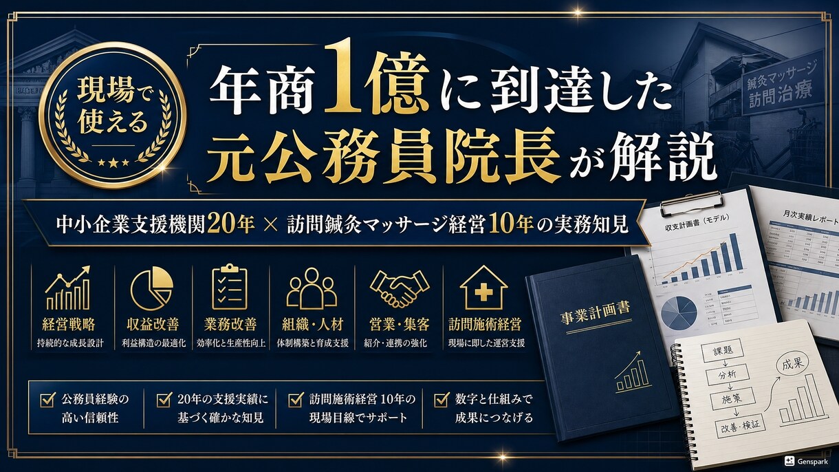 ひとり施術所を年商１億超えの施術所に導きます 訪問鍼灸マッサージ施術所の年商１億超えロードマップを伝授 イメージ4