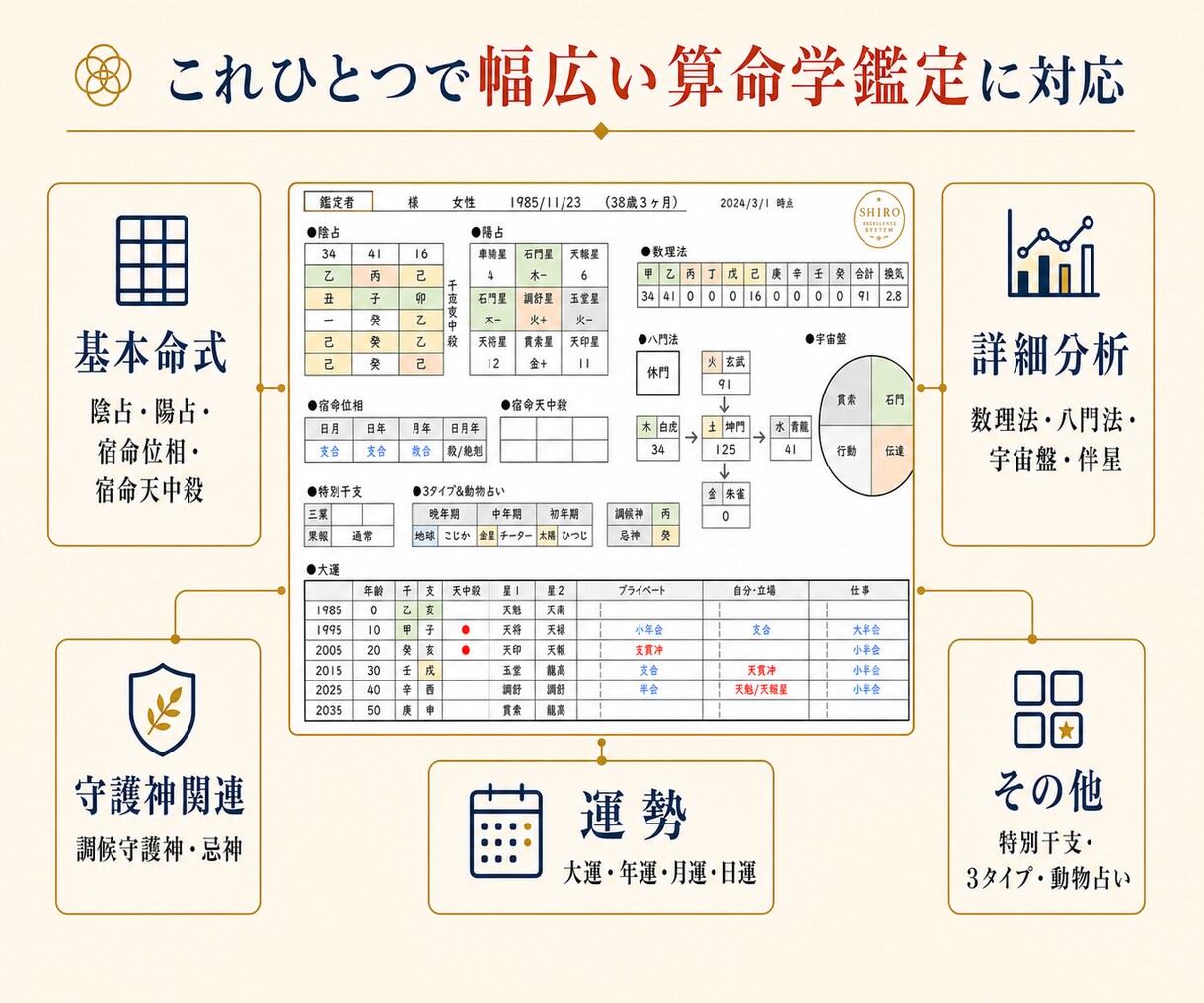 算命学トリセツ命式表・鑑定書を自動生成します 見やすいデザインと簡単操作で大運から日運まで算出！ イメージ4